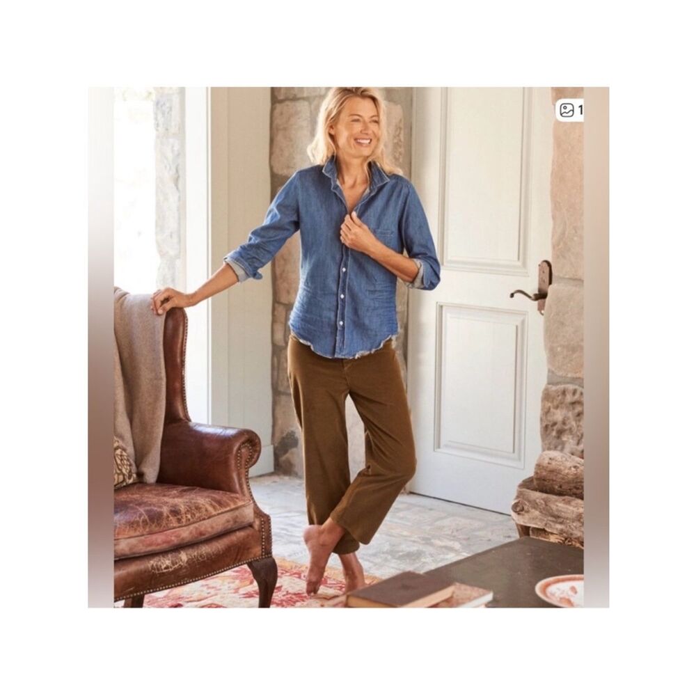 Frank & Eileen Kinsale Corduroy Pants Crop Raw Hem Stretch Women’s Size 12 Brown